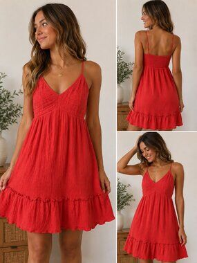 Altar'd State Red Tiered Gauze Sundress Spaghetti Strap XS Boho